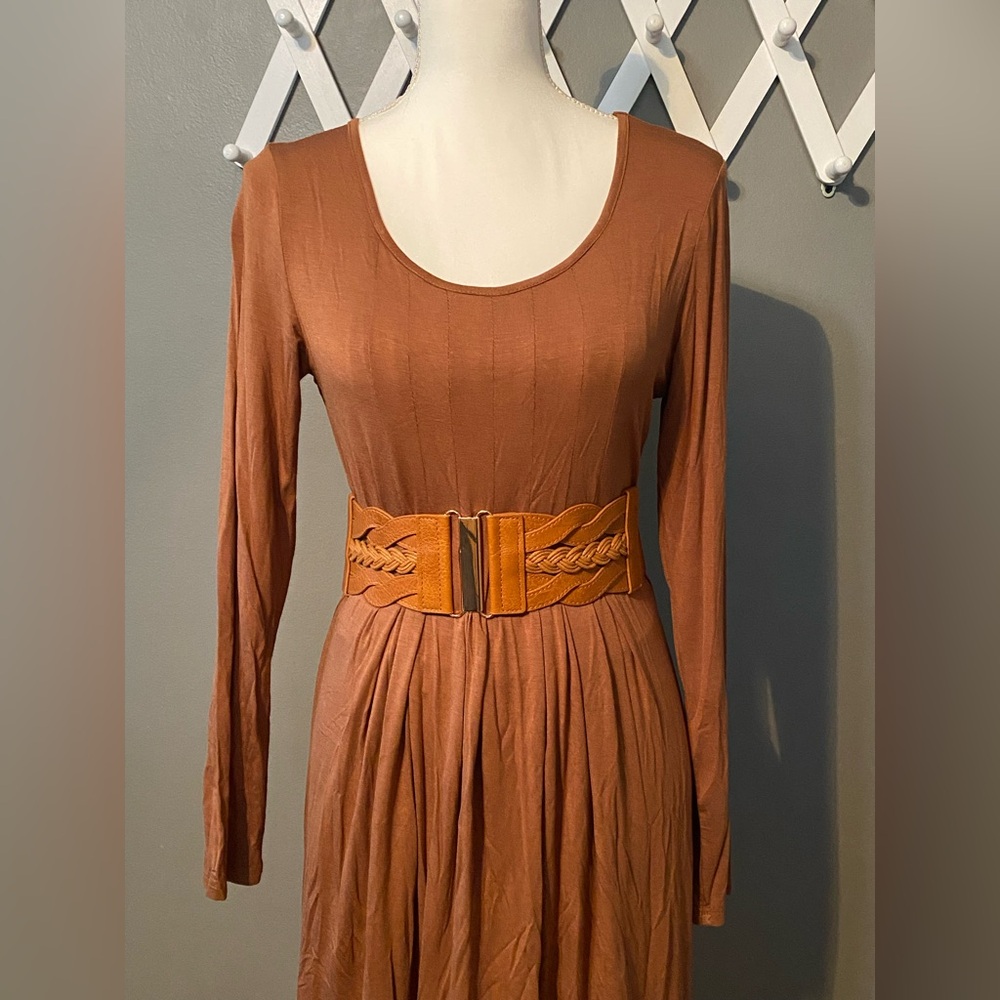 Chic Long Sleeve Brown Dress